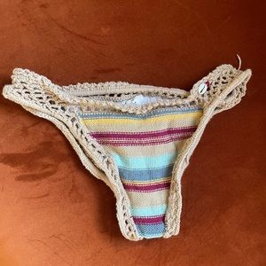 Crochet and Striped Unique Boho Bikini Bottoms